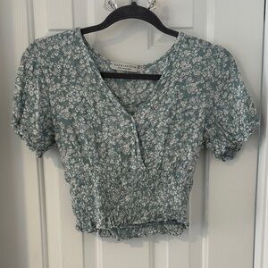 Paper Crane Teal Green Floral Smocked Crop Top
